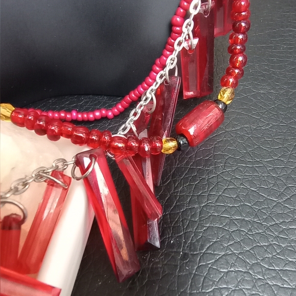Red Lot Glass & Acrylic Necklaces, Painted Flower Dangle Earrings, Fashion Ring - Picture 4 of 9